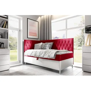 Fun Möbel Boxspringbett Gästebett Kinderbett FINJA Nr.3 100x200cm Weiss-Rot Seite Links - Weiß/Rot