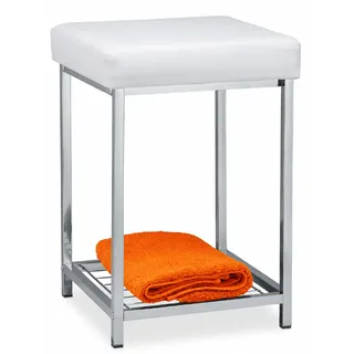 Relaxdays Hocker Polsterhocker Kunstleder 33 x 47 x 33 cm Weiß/Mehrfarbig