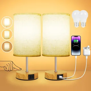 Suright Nachttischlampe Touch Dimmbar 2Er Set, Tischlampe Mit Ladefunktion USB A