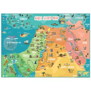 Bible Story Map Poster (laminiert), 45,7 x 61 cm, für Klassenzimmer, christliches Lernen, Heimschule, christliche Geschichte und Kunst für Zuhause, Kirche oder Sonntags-Bibelschule, alttestamentliche