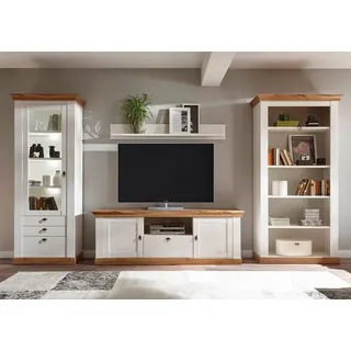 Home affaire Wohnwand Cremona, Anbauwand im Landhausstil, Komplettset, Wohnzimmer-Set, enthält Regal, Vitrine, Lowboard und Wandboard, 387 cm breit weiß