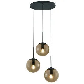 TRIO Leuchten LED Pendelleuchte, LED wechselbar, Warmweiß, ausgefallene Cluster Lampe dreiflammig mit Glaskugeln aus Rauchglas schwarz