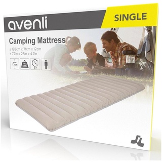 Avenli Luftbett Campingbett aufblasbar 183x71x12 cm, (Luftmatratze für 1 Person), Gästebett mit beflockter Oberfläche beige|braun