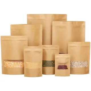 Acidea 100pcs Papierbeutel Papiertüten mit Fenster Zip Kleine Mini Kraftpapierbeutel imprägniern biologisch abbaubare Kraftpapier Tüten Beutel kann als SamenBeutel Geschenktüten (9 x 14cm)