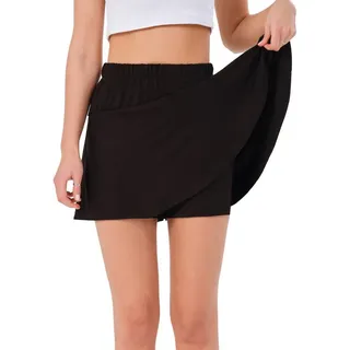 ROSS CAMP Hosenrock Damen, Rock für Frauen, integrierte kurze Hose ausgestellte Passform schwarz XL