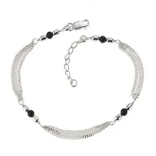 FIRETTI Fußkette FIRETTI "Schmuck Geschenk Silber 925 Körperschmuck Panzerkette Kristalle", silber (silberfarben, schwarz, schwarz), Fußketten, Damen, Silber 925 (Sterlingsilber), mit Kristallstein