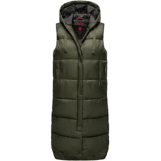 Marikoo Damen, Weste Steppweste lang gesteppte Übergangsweste Kapuze warm B967 [B967-Sayor-Dark-Olive-Gr.L] - L