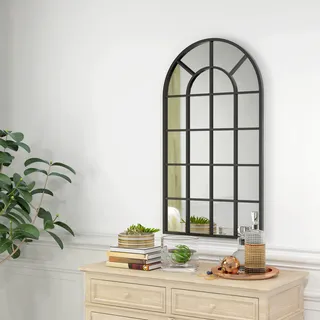 Dekospiegel Großer Spiegel, Fensteroptik, Bogenförmig, Inkl. Aufhängung. Schwarz + Spiegelglas
