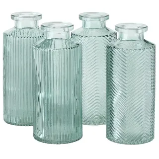 ReWu Dekovase Blumenvase im 4er Set aus Glas in Flaschenform - Salbeigrün