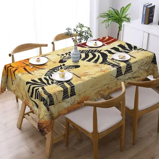 Entemne Rechteckige Tischdecke, Vintage, afrikanische Zebra-Kunst-Tischdecke, wasserfest, abwischbar, Tischdecke mit Spitze, für Küche, Party, Dekoration, 183 x 137 cm
