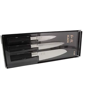 KAI Wasabi Black Messer Set - Allzweckmesser 10 cm, Allzweckmesser 15 cm, Santoku 16,5 cm - rostfreier 6A/1K6 Edelstahl poliert 58 (±1) HRC - schwarzer Polyphropylen Griff - Made in Japan