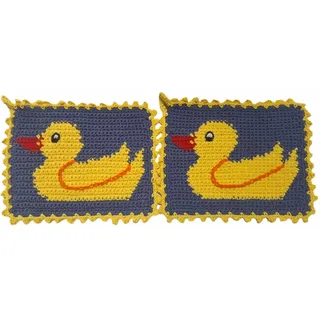 1 Paar Topflappen Ente, blau gehäkelt Handarbeit Tier Tiere Entchen