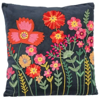 Casa Moro Dekokissen Boho Chic Kissen Livia 40x40 Blumen bestickt mit Füllung, Dekokissen mit Stickerei blau