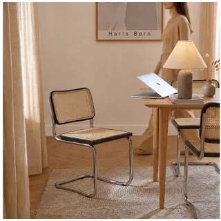 Haris Børn Freischwinger SKØR Design Freischwinger Wiener Geflecht - Handgefertigt in Italien (Set, 4 St), Hochwertige Rattan Stühle - Freischwinger Stühle in Rattan Stuhl Optik schwarz