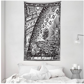 Wandteppich aus Weiches Mikrofaser Stoff Für das Wohn und Schlafzimmer, Abakuhaus, rechteckig, Jahrgang Mond Sonne Planeten Bild grau
