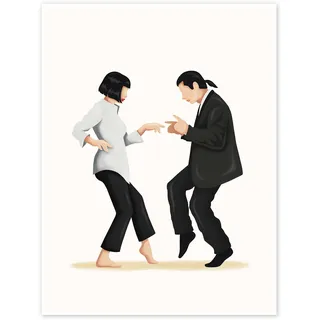Nour Tohme Pulp Fiction Tanz Poster 50 x 70 cm | 90er-Kultfilm & Pop-Art | Minimalistische Tanzszene mit Twist, Boogie, schwarzem Anzug, weißer Bluse & Retro-Flair
