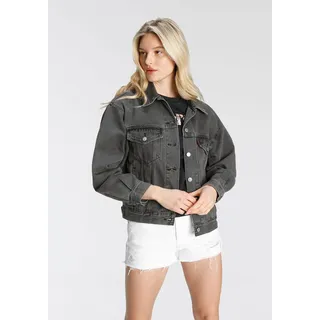 Jeansjacke LEVI'S "90S TRUCKER", Damen, Gr. L (40), schwarz, Denim/Jeans, Obermaterial: 100% Baumwolle, unifarben, figurumspielend hüftlang, Manschette, Jacken Jeansjacke, mit Umlegekragen