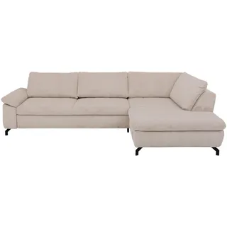 Beldomo Style Ecksofa Sense, Ecru, Metall, 3-Sitzer, Ottomane rechts, L-Form, 291x197 cm, Goldenes M, Typenauswahl, Fußauswahl, Stoffauswahl, seitenverkehrt erhältlich, individuell planbar, Wohnzimmer, Sofas & Couches, Wohnlandschaften, Ecksofas