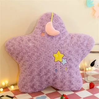Uixxducc Kuschelkissen Kinder Sternkissen Mondkissen, Weiche Flauschige Stern Mond Kissen Zierkissen Sofakissen, Plüsch Dekokissen für Kinderzimmer Schlafzimmer Deko Geschenke für Kinder (Lila,Stern)