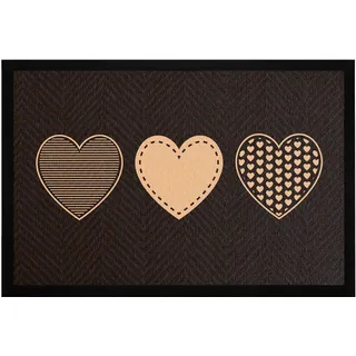 MoonWorks® Fußmatte Willkommen Motiv Herzen Türmatte Deko Haustür Eingang rutschfest & waschbar Beige-schwarz 60x40cm