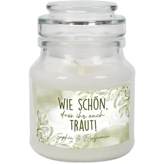 Herz & Heim® Personalisierte Duftkerze – Hochzeitsgeschenk mit individuellem Text – Romantische Kerze im Glas mit Wunschtext – Geschenkidee für Brautpaar, Verlobung oder Hochzeit