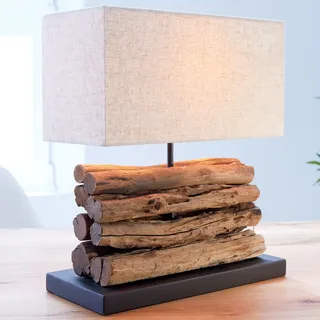 Edle Tischlampe PERIFERE 40cm beige Treibholz Tischleuchte Wohnzimmer Lampe