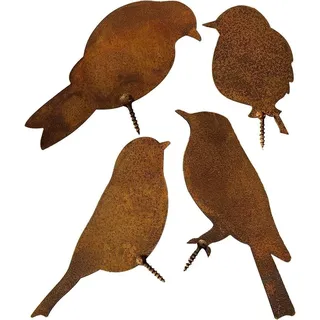 Rusty Birds für Holz, 4 Patina Vögel, Gartenstecker, Rostige Gartendekoration, für Außenbereich