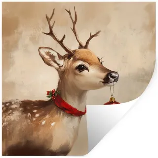 MuchoWow Wandsticker Weihnachten - Hirsch - Geweih - Weihnachtskugel - Rentier (1 St), Wandaufkleber, Selbstklebend, Wohnzimmer, 120x120 cm beige 120 cm x 120 cm x 0.1 cm