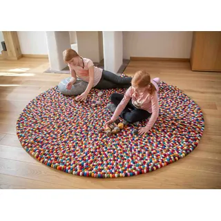 naturling Filzkugel Teppich Bunt 200cm - großer Spielteppich rund - 100% Schurwolle handgemacht (Bunt, 200 cm)