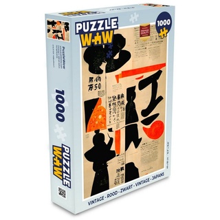 MuchoWow Puzzle Vintage - Rot - Schwarz - Vintage - Japanisch, 1000 Puzzleteile, Foto-Puzzle, Bilderrätsel, Puzzlespiele, Klassisch bunt