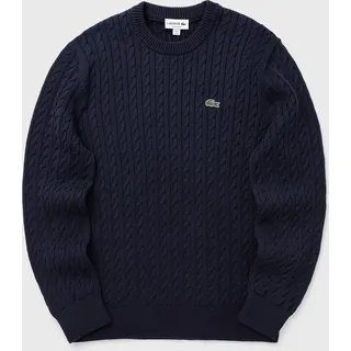 Cable Knit Cotton Sweater - blue - L