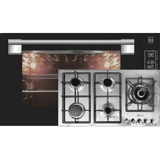 Kaiser Küchengeräte Backofen-Set Herd Set Autark Einbau Backofen 90 cm 105L Schwarzes Glas TouchControl+Gas-Kochfeld 90 cm EH 9309+FQ 905 VRGL, mit 1-fach-Teleskopauszug schwarz