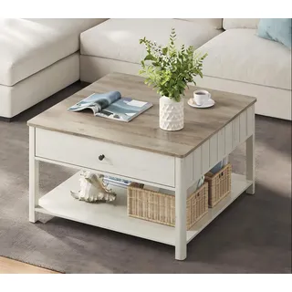 VASAGLE Couchtisch greige meliert/weiß Holz 80 x 45 x 80 cm