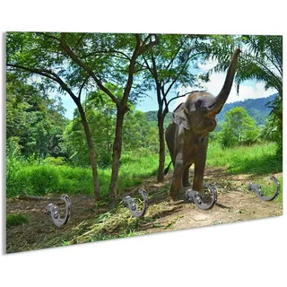 Wallario Schlüsselbrett Junger Elefant im Dschungel, (inkl. Aufhängeset), 30x20cm, aus ESG-Sicherheitsglas gelb