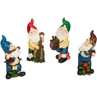 Relaxdays Gartenzwerge 4er Set Musiker 15 cm Dunkelblau/Dunkelgrün/Rot