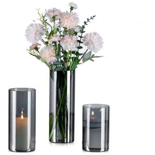 LuxusKollektion Tischvase Glasvase Zylinder Set Rauchglas 3-teilig (3 St) grau