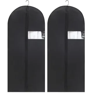 Kleidersack, 2 Stück Staubdichte Kleiderhüllen, Anzughülle Taschen mit klarem Fenster, geeignet für Reisen, Zuhause, Kleiderschrank, Aufbewahrung, atmungsaktiv, Anzugjackenträger, 120 x 60 cm, Schwarz