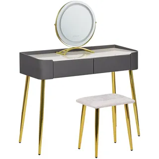 Beliani Schminktisch, Grau, Gold, Weiß, Holzwerkstoff, 100x133x41 cm, Schlafzimmer, Schminktische