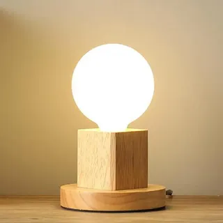 Mengjay Holz -Würfel Tischleuchte, Holz Tischlampe mit E27 Fassung, Dekoleuchte für Edison retro industrial Glühbirnen,ohne Leuchtmittel für Wohnzimmer, Schlafzimmer und Büro