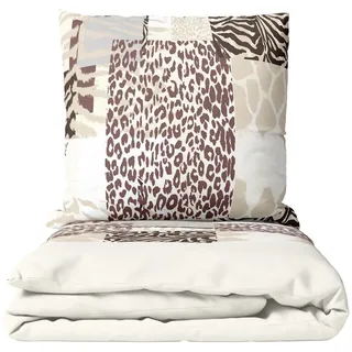 Leonado Vicenti Bettwäsche 135x200 cm Thermofleece Tierdruck Beige Braun Leopard Zebra flauschig Winterdesign