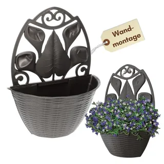 GarPet Wandblumentopf Rattan Optik Ø 30 x 20 cm Anthrazit