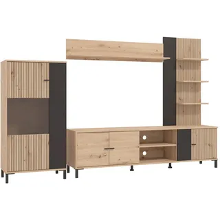 Möbel Kraft Wohnwand Dekorfolie in Riffeloptik ¦ holzfarben ¦ Maße (cm): B: 260 H: 167 T: 40.0
