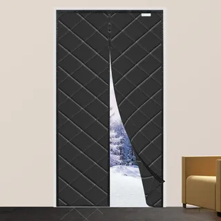 Magnet Wärmeschutzvorhang für Türen, neuestes Modell, Thermo Türvorhang, Isolier Schutz Vorhang, Haustierfreundlich, Wasserdicht, Winddicht, Volle Größe, 95 x 205 cm Schwarz
