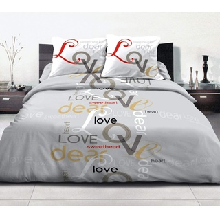Home Passion 60379 2teilig 4-teilig 57 Fäden Love Sweet Baumwolle grau 240 x 300 cm