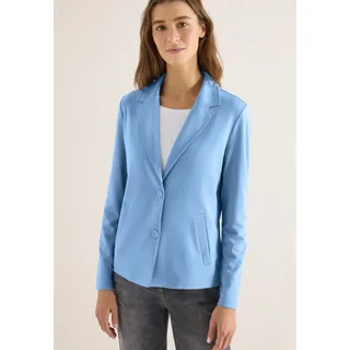 Sweatblazer CECIL, Damen, Gr. S (38), cloud blau, Web, Obermaterial: 66% Viskose, 30% Polyester, 4% Elasthan, unifarben, lässig geschnitten hüftbedeckend, tiefer V-Ausschnitt, Blazer, mit Knopfverschluss und Viskose