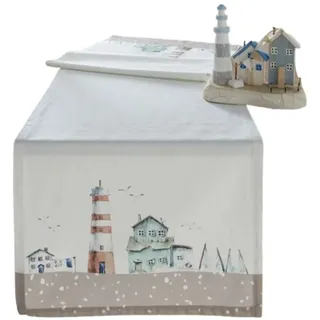 Home-trends24.de Tischläufer Maritim Leuchtturm Tischläufer Tischdecke Tischdeko 40x140cm