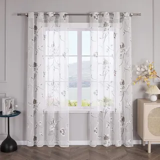 SCHOAL Gardinen mit Ösen Ausbrenner Ösenschals Transparente Vorhänge Voile im Landhausstil Gardinenschals Weiß Fensterschal Wohnzimmer 1 Stück BxH 140x225cm