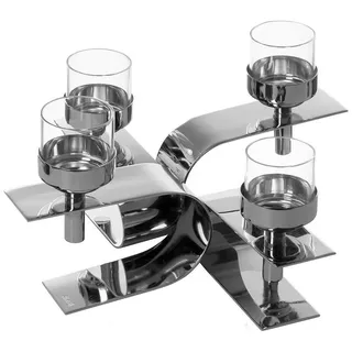Fink Teelichthalter PASSIONA Adventsleuchter - silber - Ø 30cm - Teelichter Adventskranz (1xLeuchter, 1 St., 1 Stück), Weihnachtsdeko - Kerzenleuchter für Teelichter aus Glas und Aluminium silberfarben