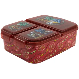 Stor Harry Potter Lunchbox in Rot Frühstücksbox Kinder Brotdose mit 3 Fächern - BPA-freie Sandwichbox für Schule und Kindergarten