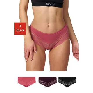 SNOCKS Hipster Panties Damen Unterhose (3-St) mit Spitze, bequem und elegant rot|schwarz|weiß M